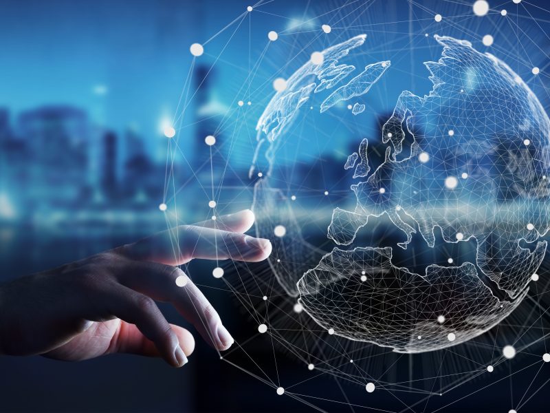 Businessman,Touching,Global,Network,And,Data,Exchanges,Over,The,World