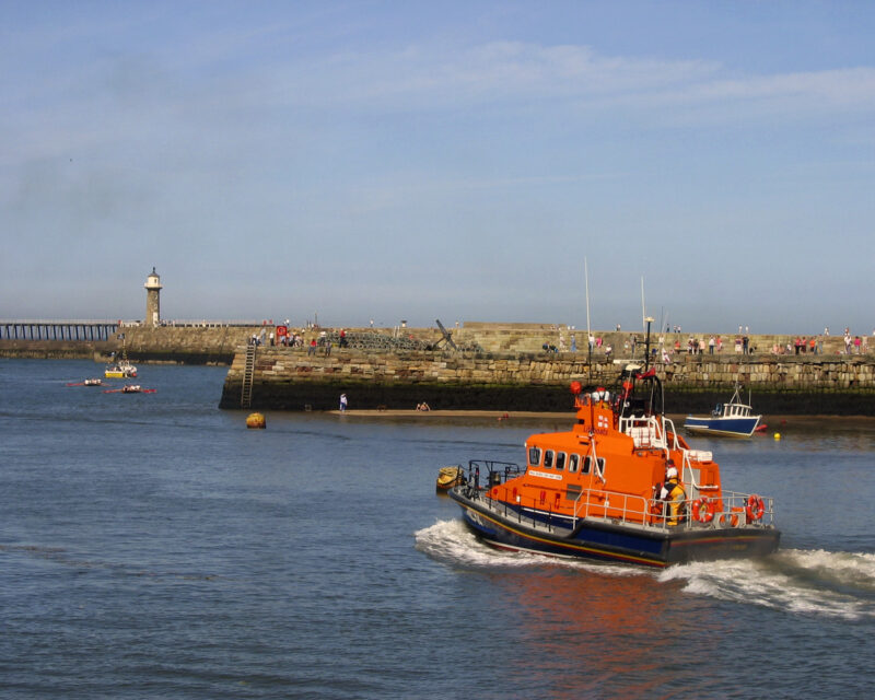 Whitby,Lifeboat,Leaving,Harbor